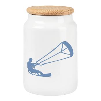 Kitesurfeur Silhouette Kiteboarding Adrenaline Sport - Boîte à biscuits avec couvercle en bois - blanc - Devant