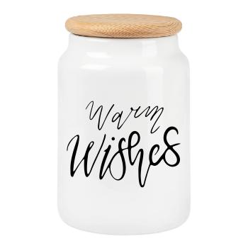 Warm Wishes – Lettrage à la main Design multicolore Var - Boîte à biscuits avec couvercle en bois - blanc - Devant