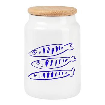 SMALL FISH - Cookie Jar with Wooden Lid - white - Front