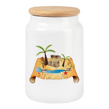 Adventurous treasure map with gold chest - Cookie Jar with Wooden Lid - white - Front