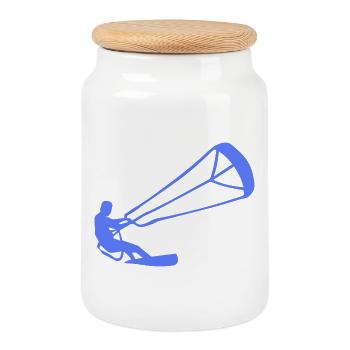 Kitesurfeur Silhouette Kiteboarding Adrenaline Sport - Boîte à biscuits avec couvercle en bois - blanc - Devant