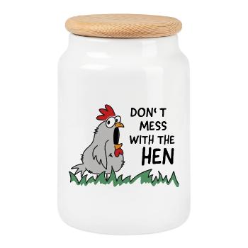 don't mess with the hen chicken - Cookie Jar with Wooden Lid - white - Front