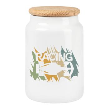 Design de course de formule rétro pour les fans de sport automobile - Boîte à biscuits avec couvercle en bois - blanc - Devant