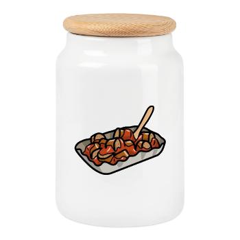 Berlin Currywurst Bratwurst Wurst Curry Grill - Cookie Jar with Wooden Lid - white - Front