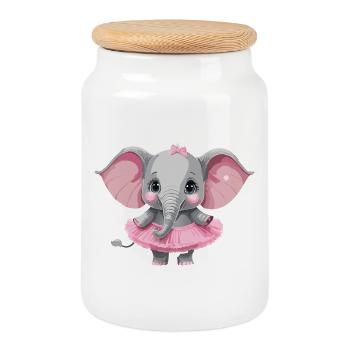Elefant_im_Tuettue3 - Cookie Jar with Wooden Lid - white - Front