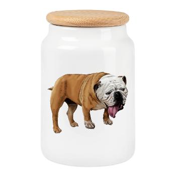 Humorvoller Bulldoggen-Print - Keksdose mit Holzdeckel - Weiß - Vorne