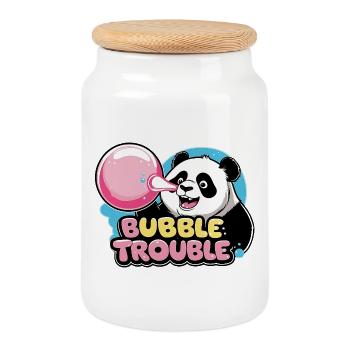 Niedlicher Panda mit Bubble-Kaugummi - Keksdose mit Holzdeckel - Weiß - Vorne