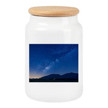 Starry Sky Night Mountain - Cookie Jar with Wooden Lid - white - Front