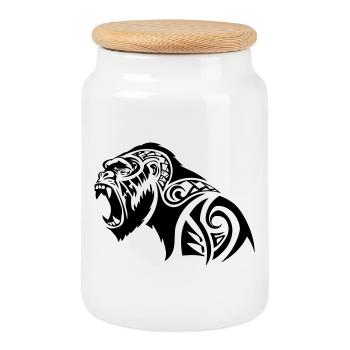Gorille tribal à dos argenté - Boîte à biscuits avec couvercle en bois - blanc - Devant