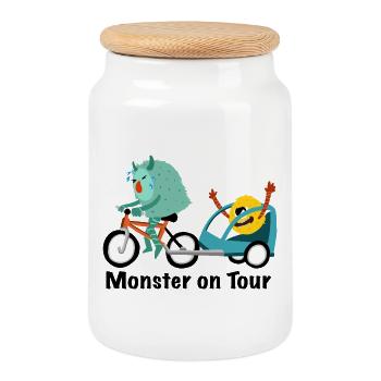 Monster on Tour - Cookie Jar with Wooden Lid - white - Front