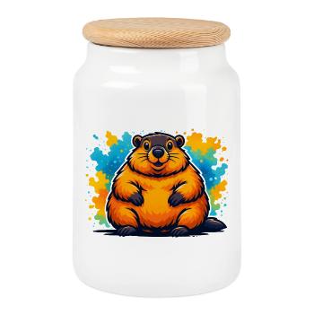 Marmotte potelée colorée de dessin animé - Boîte à biscuits avec couvercle en bois - blanc - Devant