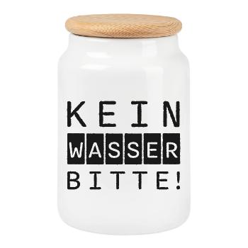 NO WATER PLEASE lettering - Cookie Jar with Wooden Lid - white - Front