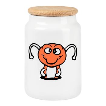 chenille trou au sol doux joli sourire heureux bande dessinée - Boîte à biscuits avec couvercle en bois - blanc - Devant