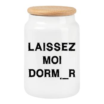 LET ME SLEEP! (sleep, night, nap) black - Cookie Jar with Wooden Lid - white - Front