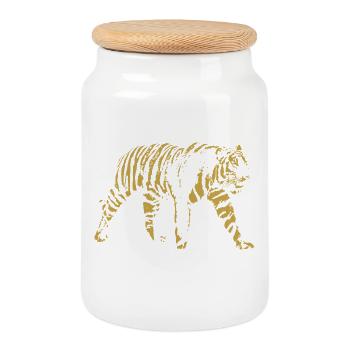 Tigre Sauvage Illustration Vintage - Boîte à biscuits avec couvercle en bois - blanc - Devant