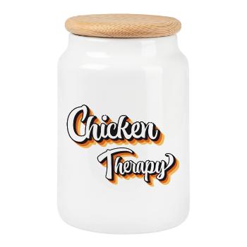Chicken Therapy Humor Design - Keksdose mit Holzdeckel - Weiß - Vorne