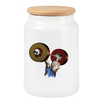 weightlifting - Cookie Jar with Wooden Lid - white - Front