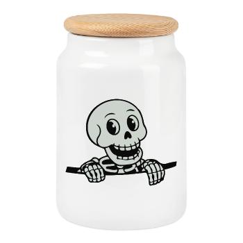 Dessin animé de squelette ludique - Boîte à biscuits avec couvercle en bois - blanc - Devant