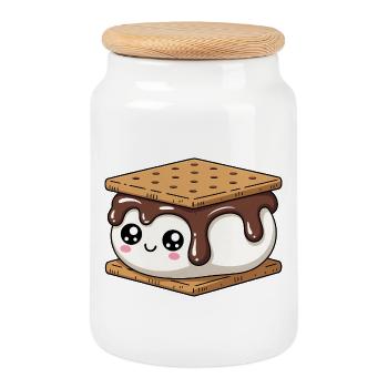 Niedliches Smore Kawaii Essen Camping - Keksdose mit Holzdeckel - Weiß - Vorne
