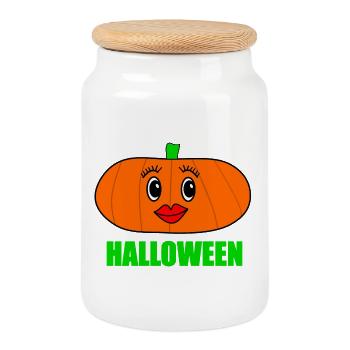 HALLOWEEN. PUMPKIN. HALLOWEEN PUMPKIN - Cookie Jar with Wooden Lid - white - Front