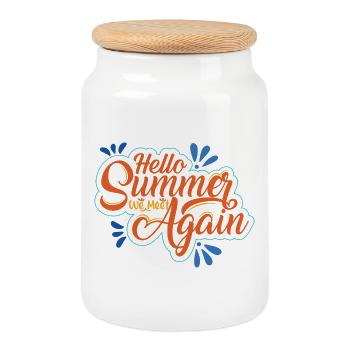 Summer inscription with cheerfulness - Cookie Jar with Wooden Lid - white - Front
