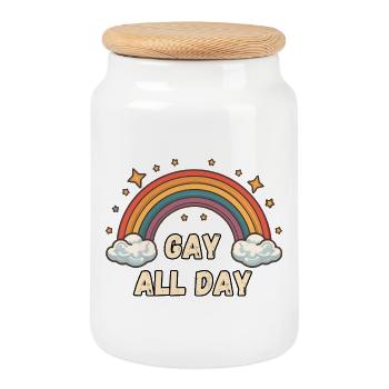 étoiles arc-en-ciel rétro vintage – Gay toute la journée - Boîte à biscuits avec couvercle en bois - blanc - Devant