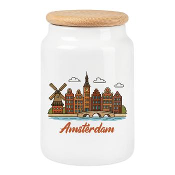 Charming Amsterdam cityscape - Cookie Jar with Wooden Lid - white - Front