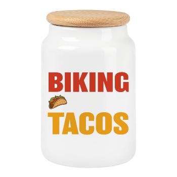 Biking and tacos design for leisure - Cookie Jar with Wooden Lid - white - Front