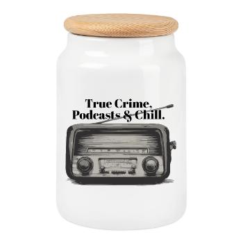 Murder Podcasts & Chill | Retro Radio Crime Design - Keksdose mit Holzdeckel - Weiß - Vorne