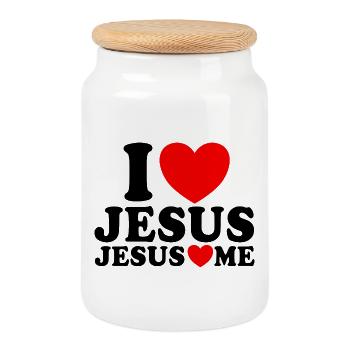 Ich liebe Jesus Jesus liebt mich Christlicher Glau - Keksdose mit Holzdeckel - Weiß - Vorne