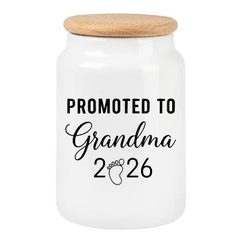 Promoted To Grandma 2026 - Cookie Jar with Wooden Lid - white - Front