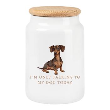 Funny Dachshund – I’m Only Talking to My Dog - Keksdose mit Holzdeckel - Weiß - Vorne