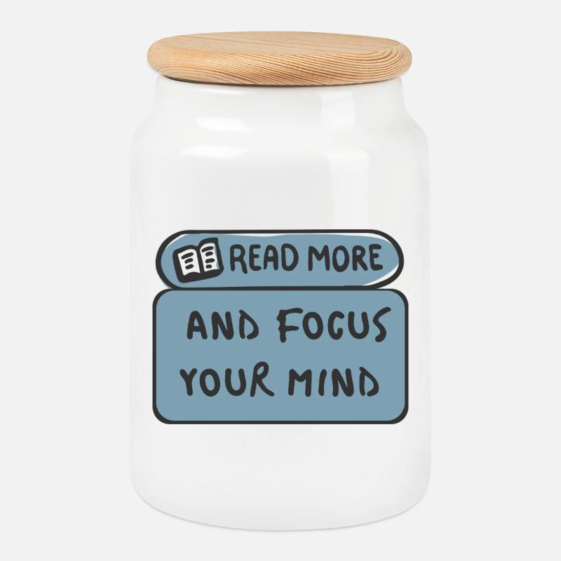 Read More Focus Your Mind - Cookie Jar with Wooden Lid - white