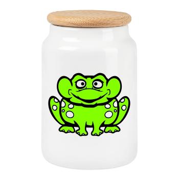 grenouille crapaud rire drôle idiot effronté assis bande dessinée - Boîte à biscuits avec couvercle en bois - blanc - Devant