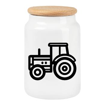 tractor - Cookie Jar with Wooden Lid - white - Front