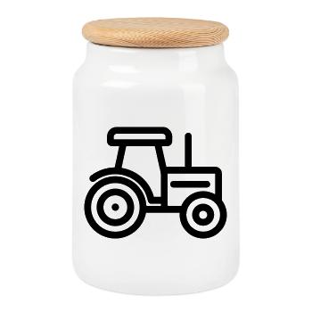 tractor - Cookie Jar with Wooden Lid - white - Front