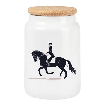Rider at a gallop silhouette - Cookie Jar with Wooden Lid - white - Front