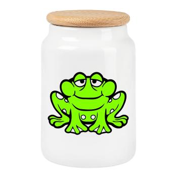 grenouille crapaud sourire drôle assis comique heureux - Boîte à biscuits avec couvercle en bois - blanc - Devant