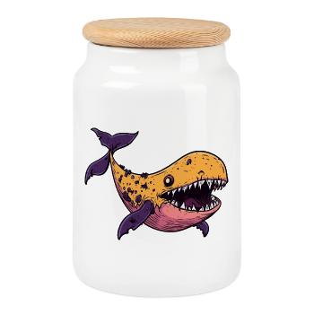 baleine Halloween bande dessinée drôle - Boîte à biscuits avec couvercle en bois - blanc - Devant