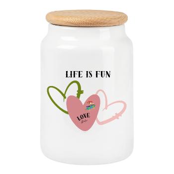 Love  - Boîte à biscuits avec couvercle en bois - blanc - Devant