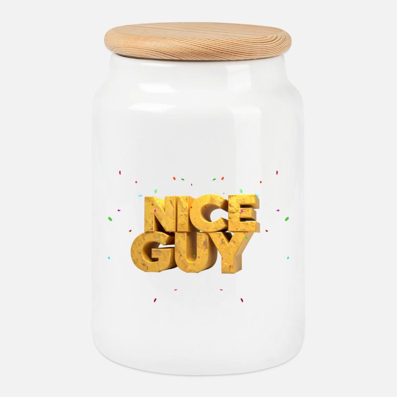 Nice Guy – Monumentale Sandstein-Buchstaben & Konf - Keksdose mit Holzdeckel - Weiß