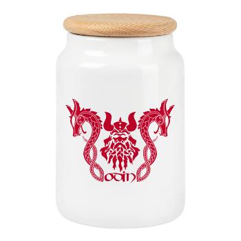 Norse god Odin and red dragons - Cookie Jar with Wooden Lid - white - Front
