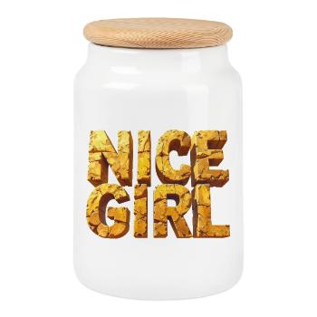 Nice Girl – Monumentale Buchstaben am Himmel - Keksdose mit Holzdeckel - Weiß - Vorne