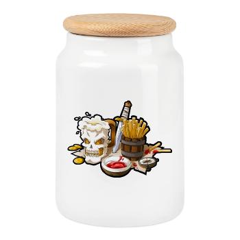 Chope de bière Skull et chips de pirate - Boîte à biscuits avec couvercle en bois - blanc - Devant