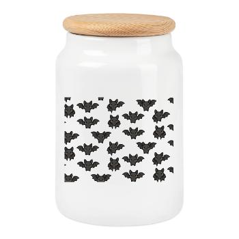 Chauves-souris - Boîte à biscuits avec couvercle en bois - blanc - Devant