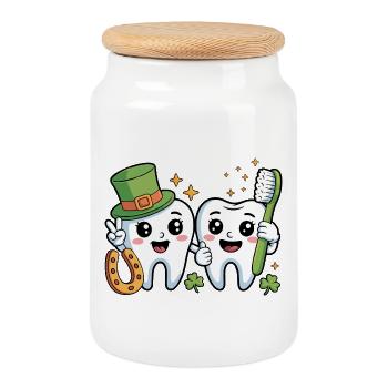 Drôle de dentiste St Patricks Day - Boîte à biscuits avec couvercle en bois - blanc - Devant