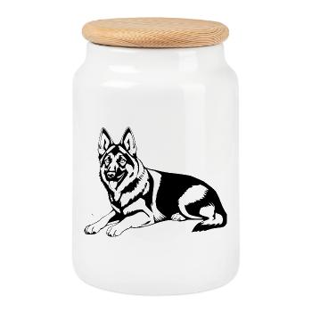 Berger allemand T-shirt chien cadeau - Boîte à biscuits avec couvercle en bois - blanc - Devant