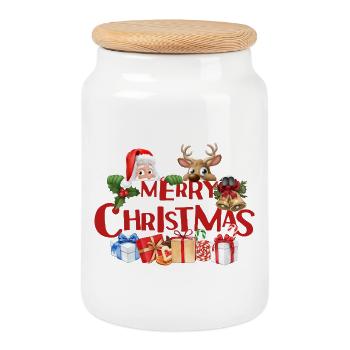 Merry Christmas Festive Apparel  - Cookie Jar with Wooden Lid - white - Front