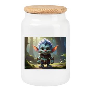 Blue forest troll in the moon forest - Cookie Jar with Wooden Lid - white - Front