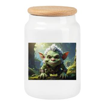Green Forest Goblin in Adventure - Cookie Jar with Wooden Lid - white - Front